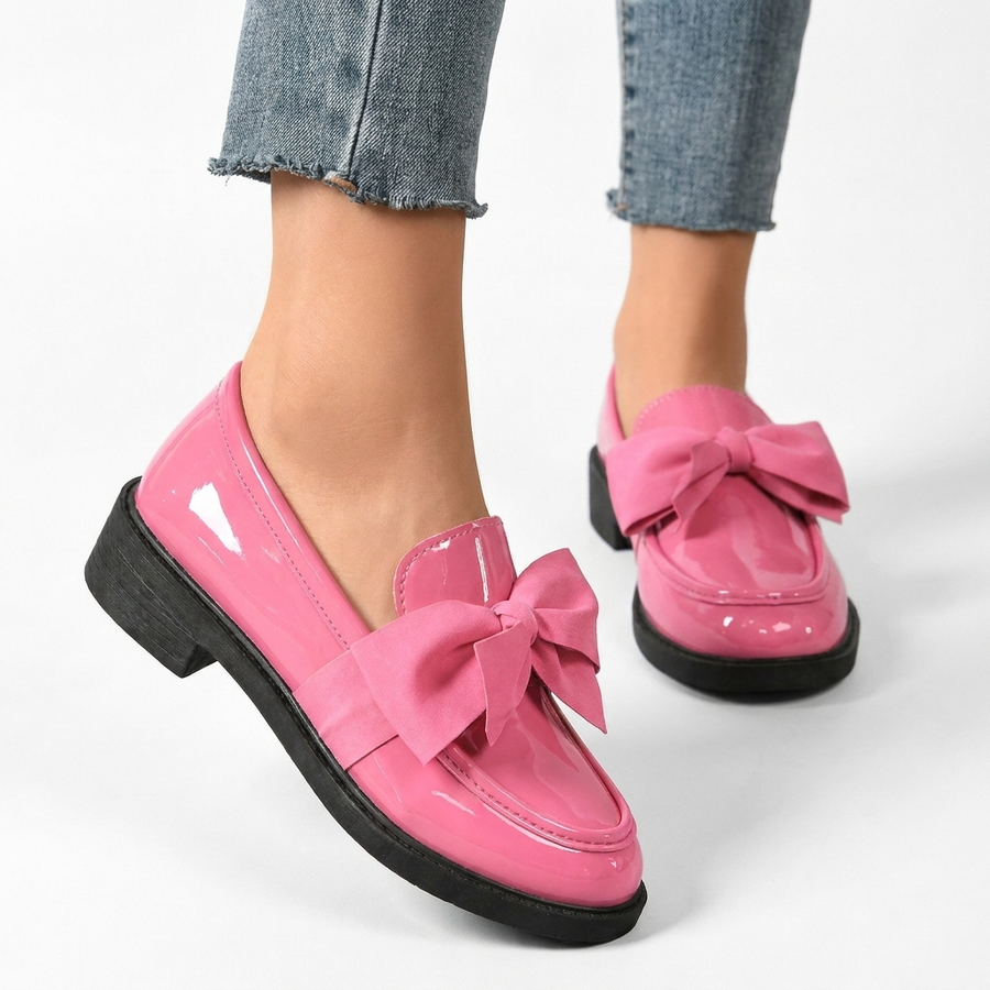 Women's Glossy Bow Loafers with Low Stacked Heel — view 3
