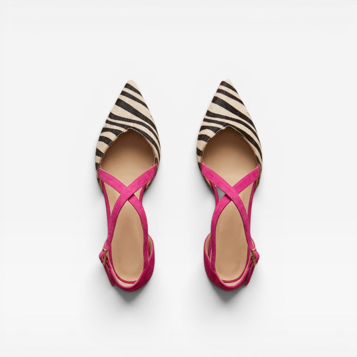 Women's Zebra Print Ballet Flats with Ankle Straps — view 6