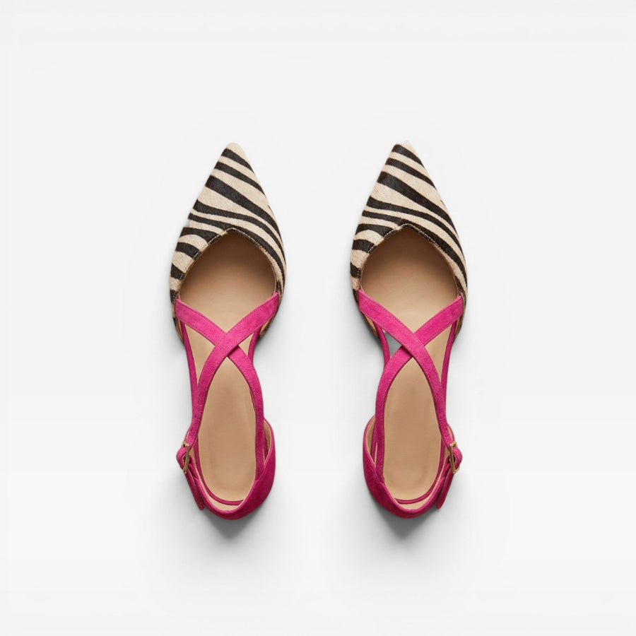Women's Zebra Print Ballet Flats with Ankle Straps — view 6