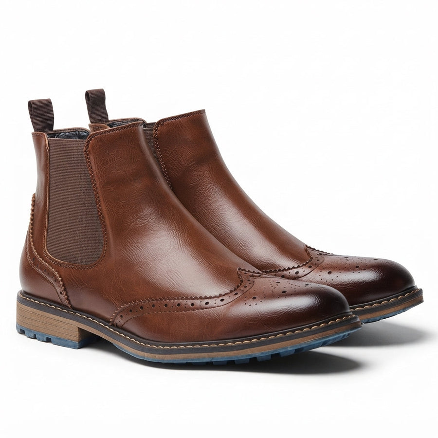 Men's Wingtip Brogue Chelsea Boots, Non-Slip Sole — view 4