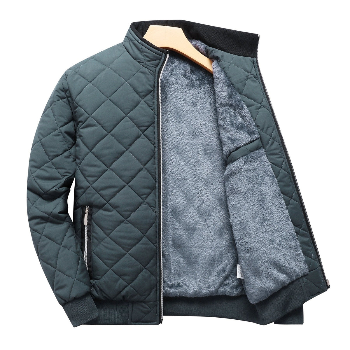 Men's diamond quilted zip-up jacket with stand collar