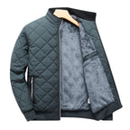 Men's diamond quilted zip-up jacket with stand collar