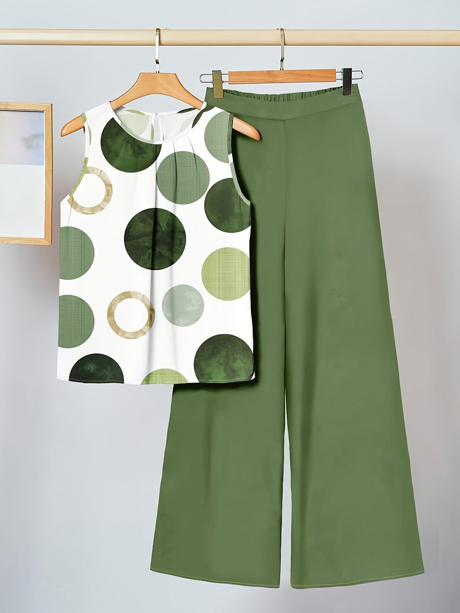Women's polka dot top and high-waisted trouser co-ord set