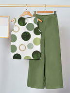Women's polka dot top and high-waisted trouser co-ord set