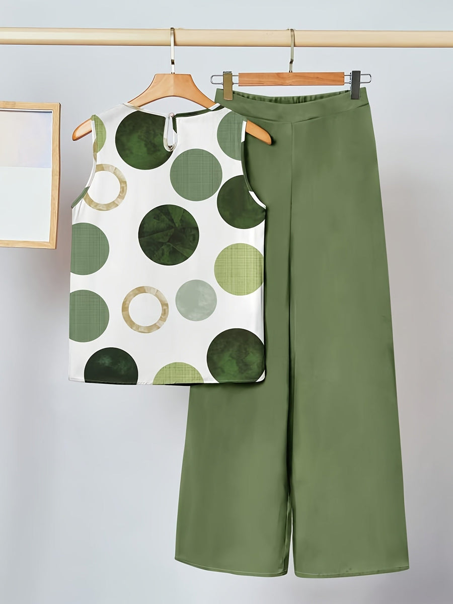 Women's polka dot top and high-waisted trouser co-ord set