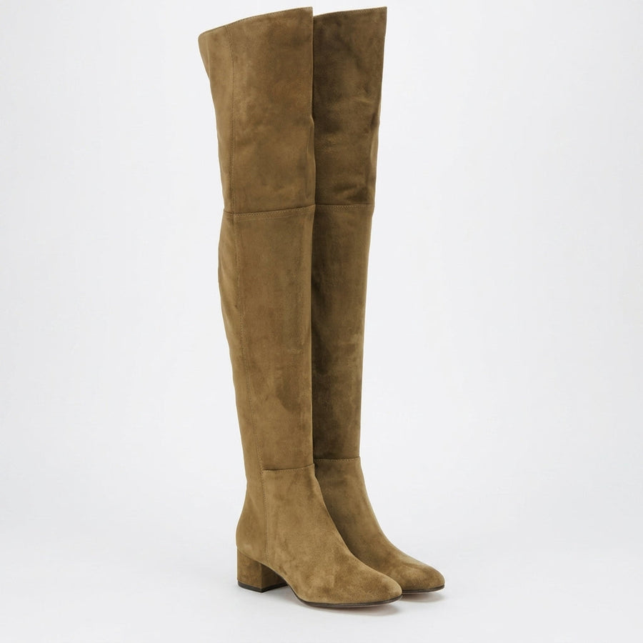 Women's Suede Over the Knee Boots with Sculpted Block Heel — view 6