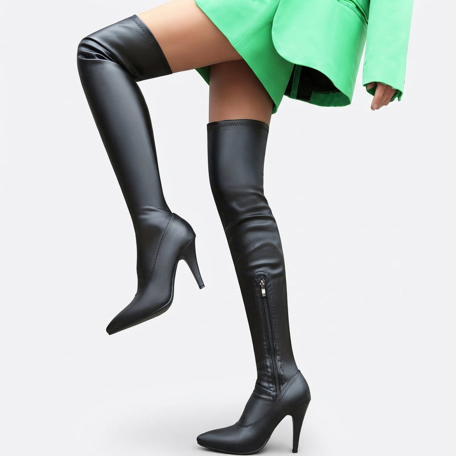 Women's Over the Knee Heeled Stiletto Boots with Pointed Toe — view 2