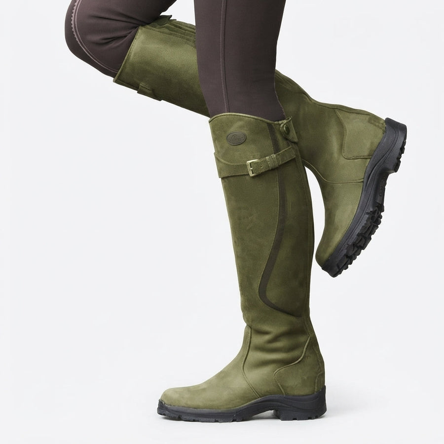 Bottes d'équitation en cuir pour femme, hauteur genou, avec bride à boucle