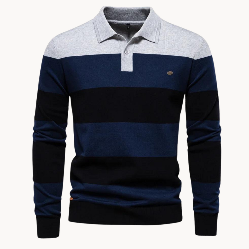 Men's Striped Knit Polo Jumper | Bellino