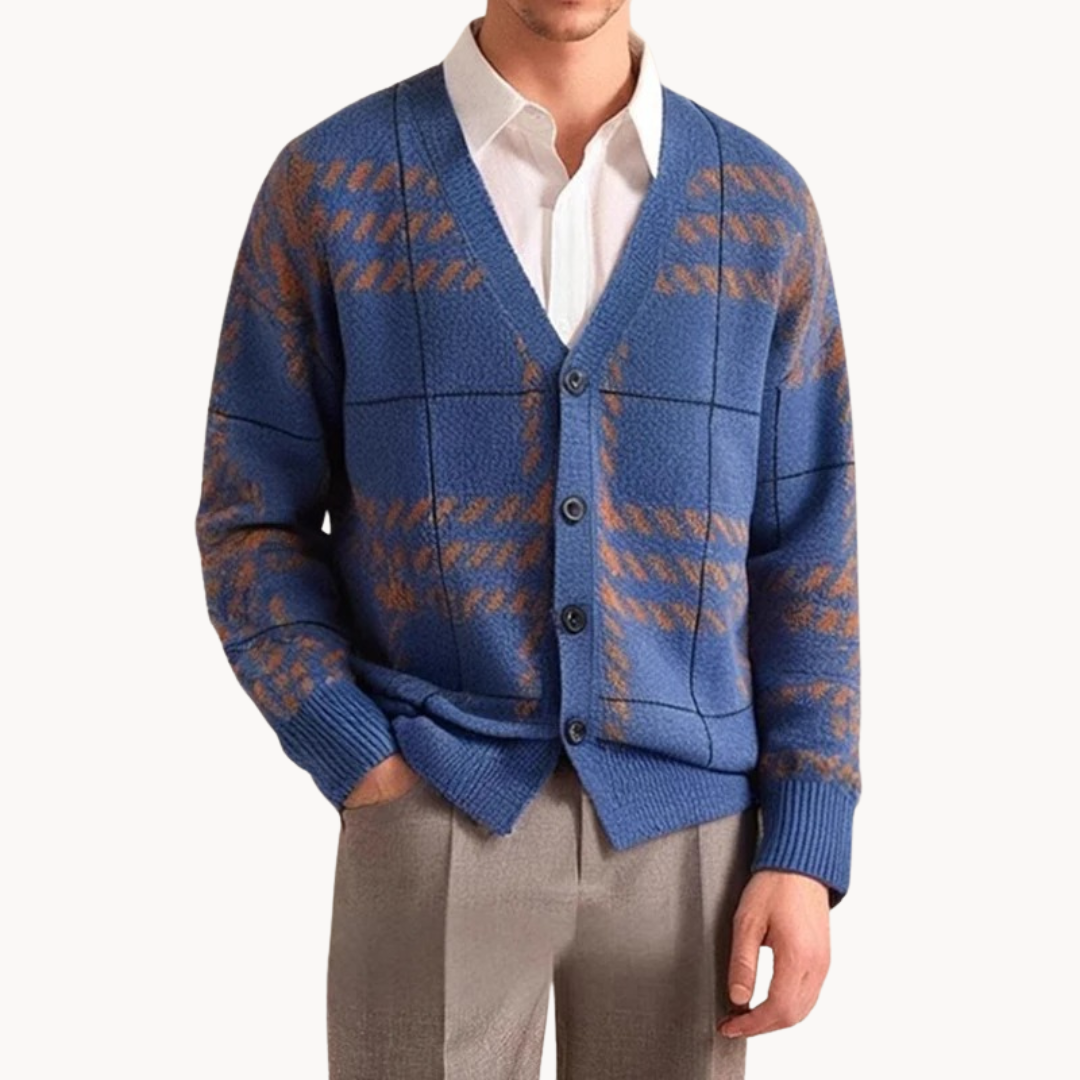 Men's Block Pattern Knit Cardigan | Percival
