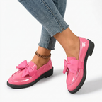 Women's Glossy Bow Loafers with Low Stacked Heel — view 4