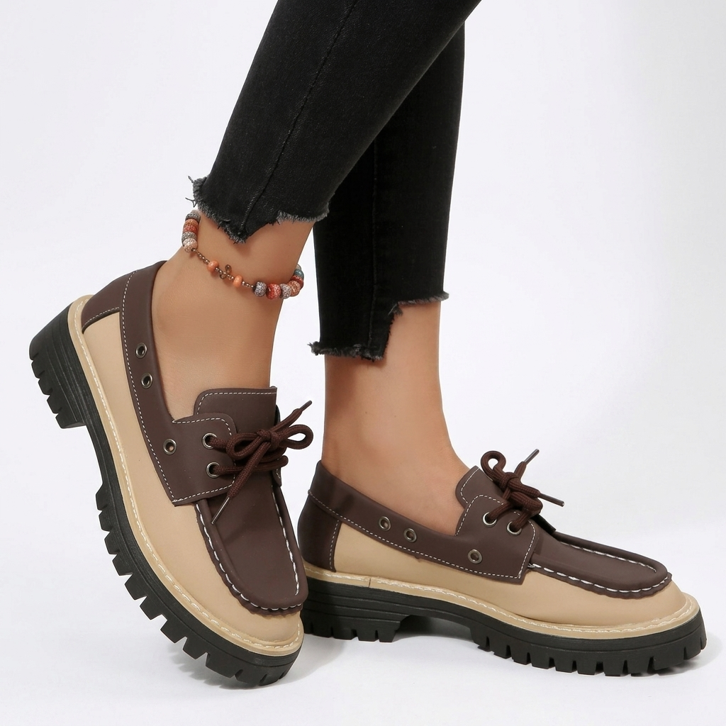 Women's Chunky Platform Lace-Up Loafers in Two-Tone — view 4