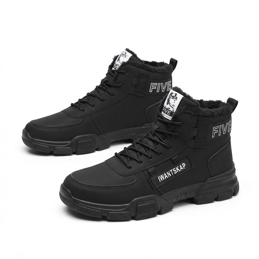 Men's Fur-Lined Lace-Up Combat Boots, Chunky Sole — view 4