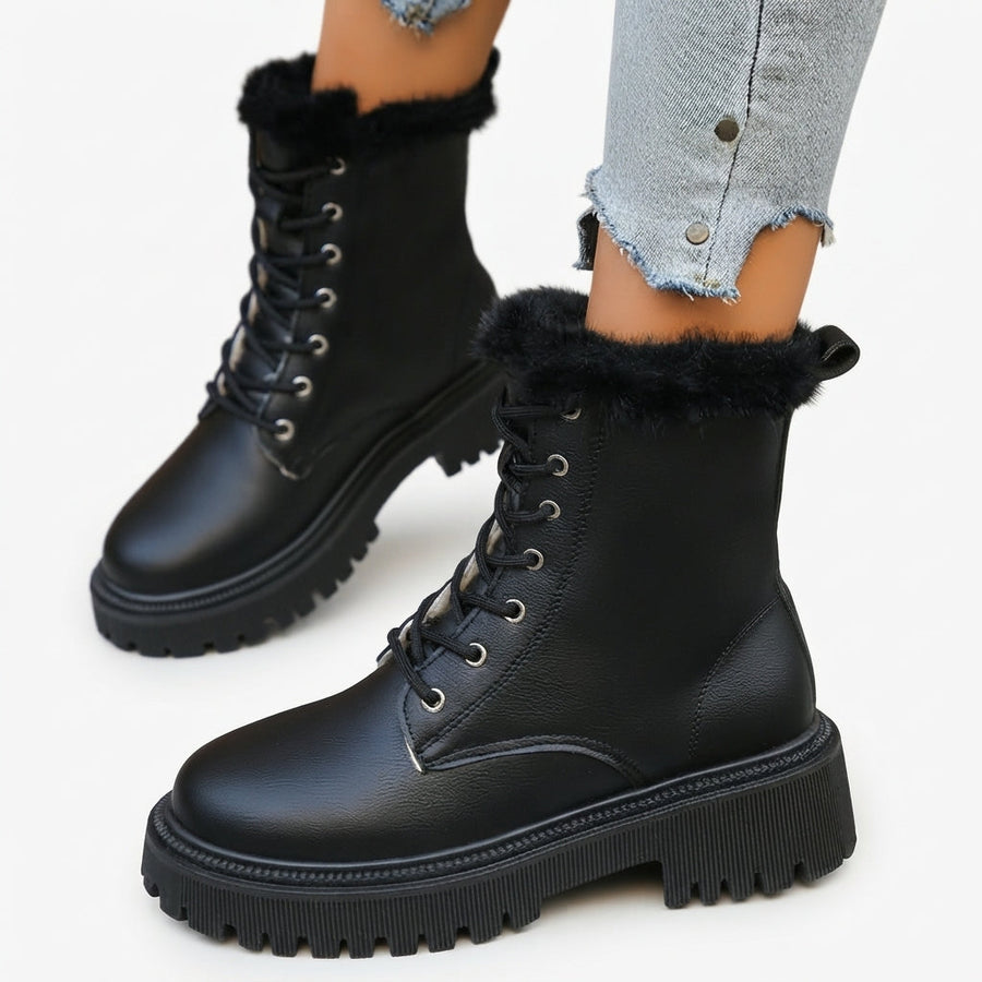 Women's Faux Fur-Lined High Lace-Up Combat Boots — view 4
