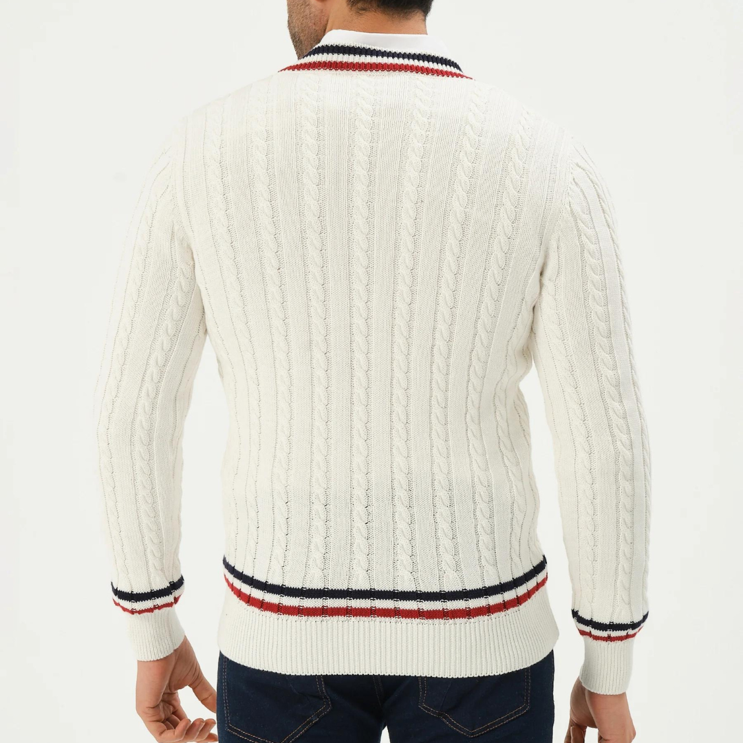 Men's Cable Knit V-Neck Jumper | Sienna