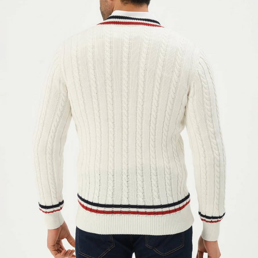 Men's Cable Knit V-Neck Jumper | Sienna