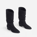 Women's Faux Suede Slouchy Knee High Boots, Pull-On in Black – view 2
