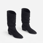 Women's Faux Suede Slouchy Knee High Boots, Pull-On in Black – view 2