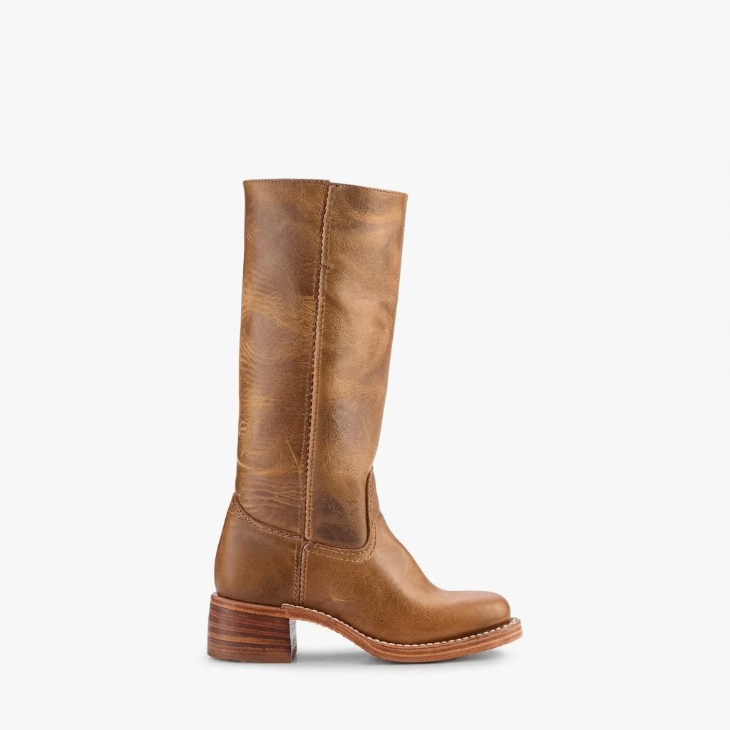 Women's Leather Knee High Boots with Low Block Heel — view 4