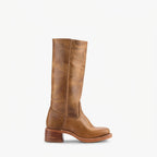 Women's Leather Knee High Boots with Low Block Heel — view 4