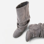 Women's Grey Suede Slouch Boots with Hidden Heel in Grey – view 2