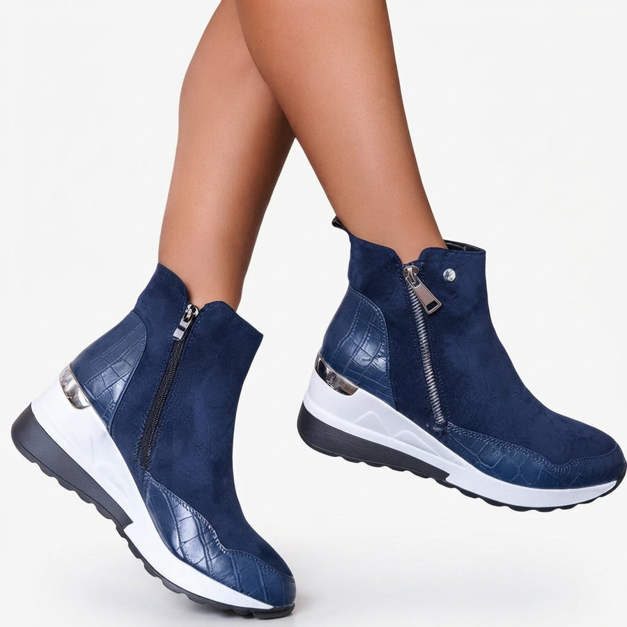 Women's Waterproof Orthopaedic Winter Wedge Ankle Boots in Blue