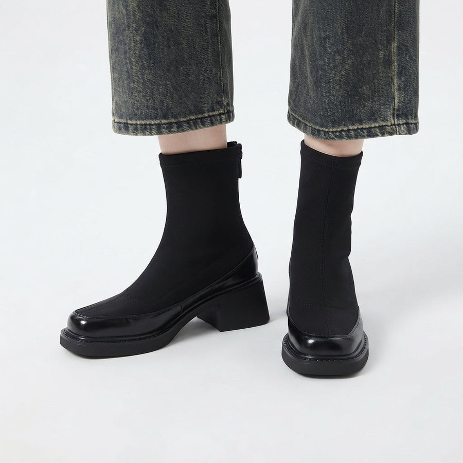 Women's Suede Square Toe Heeled Ankle Boots with Back Zip — view 4