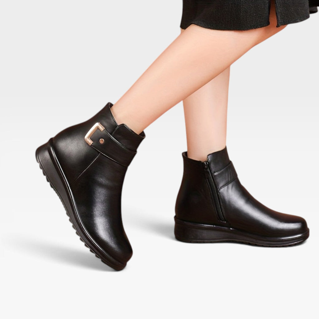 Women's Leather Ankle Boots with Orthopaedic Wedge Sole — view 2
