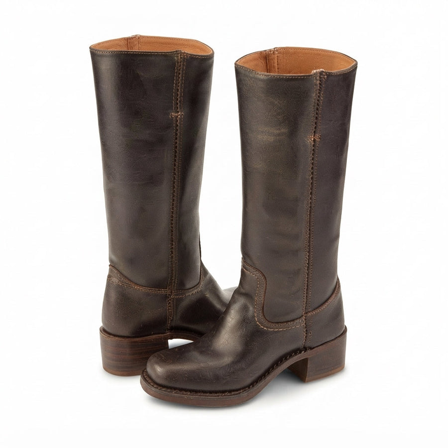 Women's Leather Knee High Boots with Low Block Heel — view 5