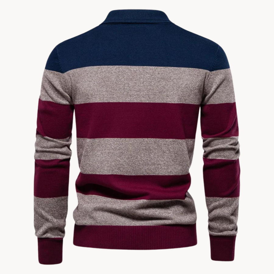 Men's Striped Knit Polo Jumper | Bellino