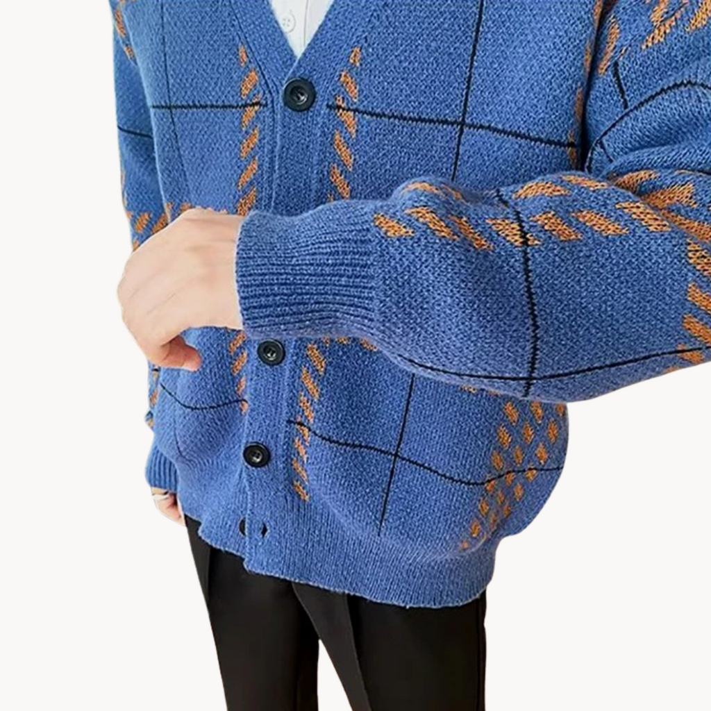 Men's Block Pattern Knit Cardigan | Percival