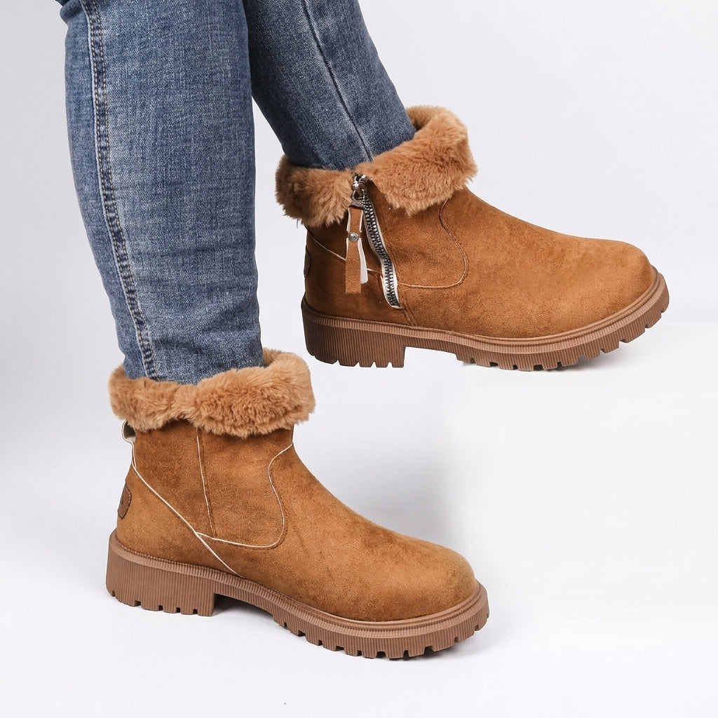 Women's Suede Side-Zip Ankle Boots with Chunky Lug Sole in Brown – view 2