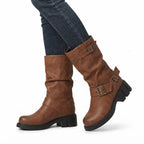 Women's Heeled Biker Boots with Buckle Straps & Lug Sole — view 5