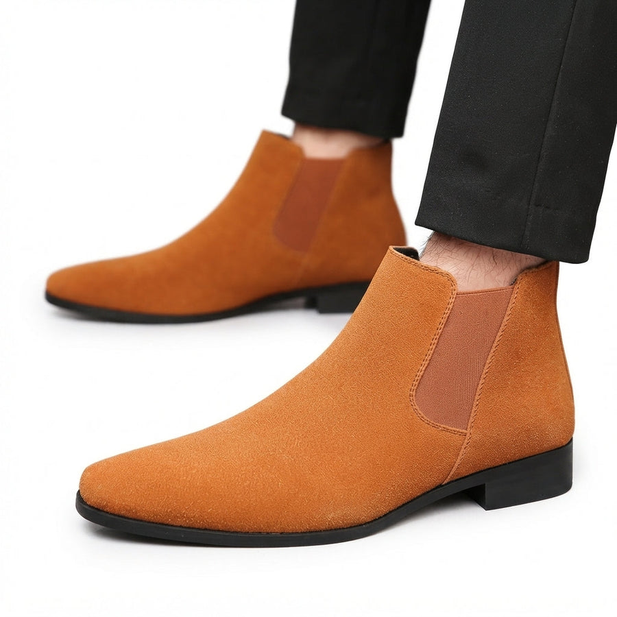 Men's Pointed Toe Suede Chelsea Boots, Cushioned Sole — view 5