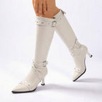 Women's Studded Heeled Knee High Boots with Pointed Toe — view 5