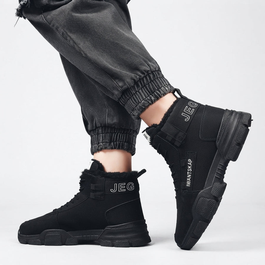 Men's Fur-Lined Lace-Up Combat Boots, Chunky Sole — view 5