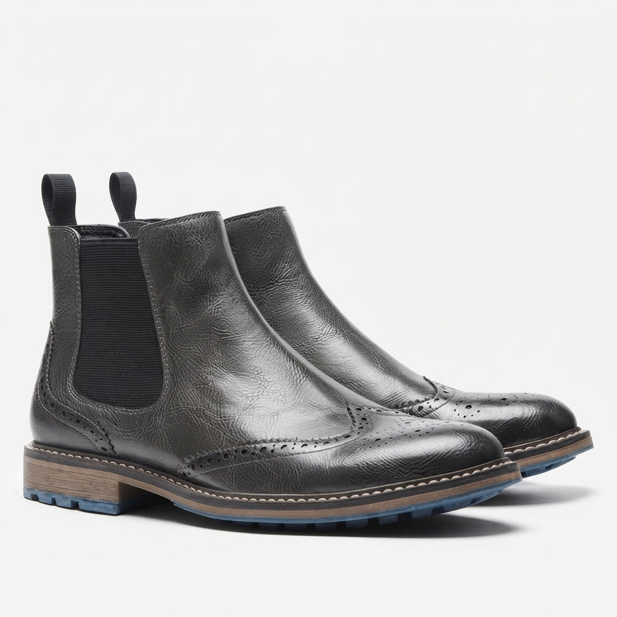 Men's Wingtip Brogue Chelsea Boots, Non-Slip Sole — view 6