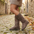 Women's Waterproof Suede Sheepskin-Lined Knee High Boots in Brown – view 2