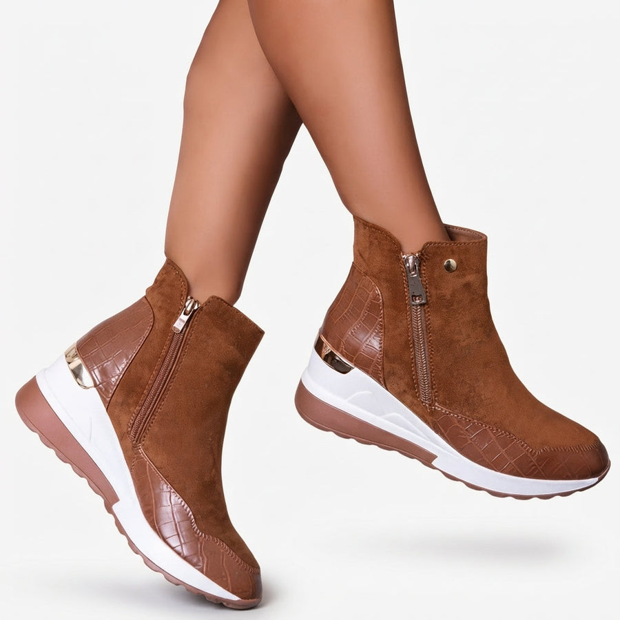 Women's Waterproof Orthopaedic Winter Wedge Ankle Boots in Brown