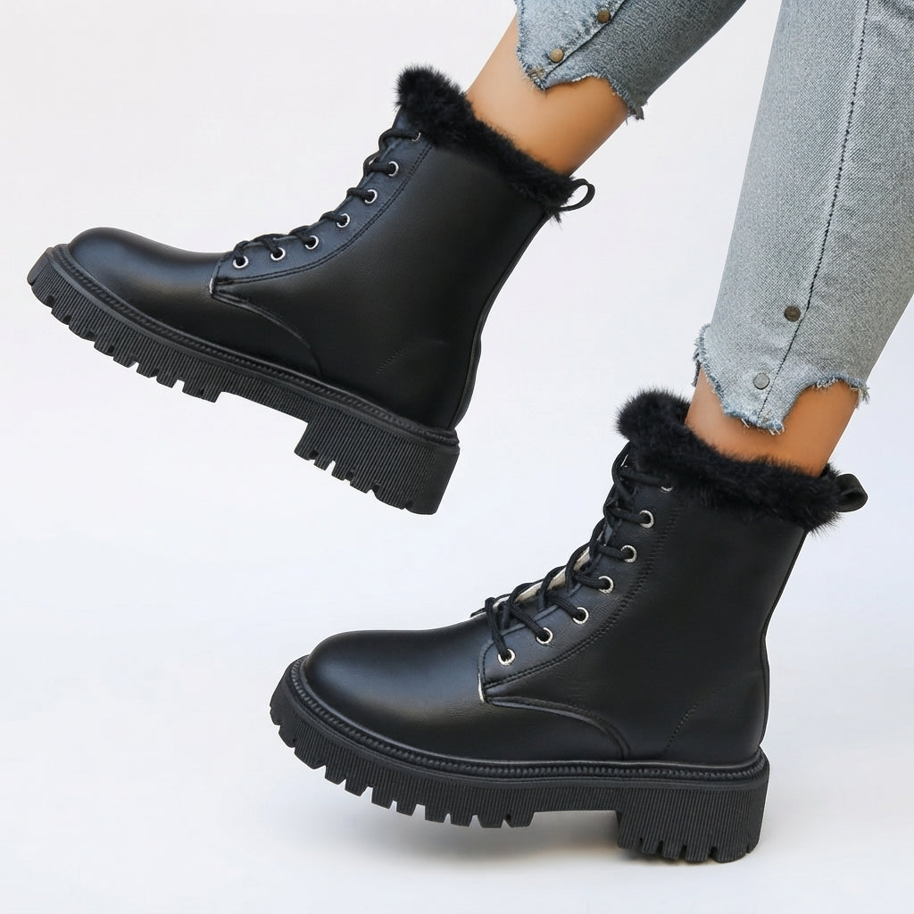 Women's Faux Fur-Lined High Lace-Up Combat Boots — view 5