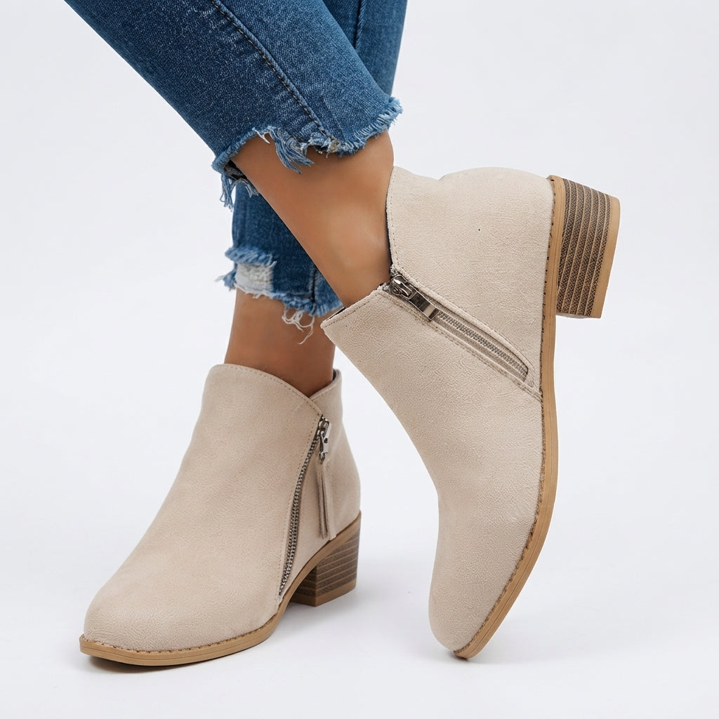 Women's Stacked Block Heel Ankle Boots with Side Zip — view 5