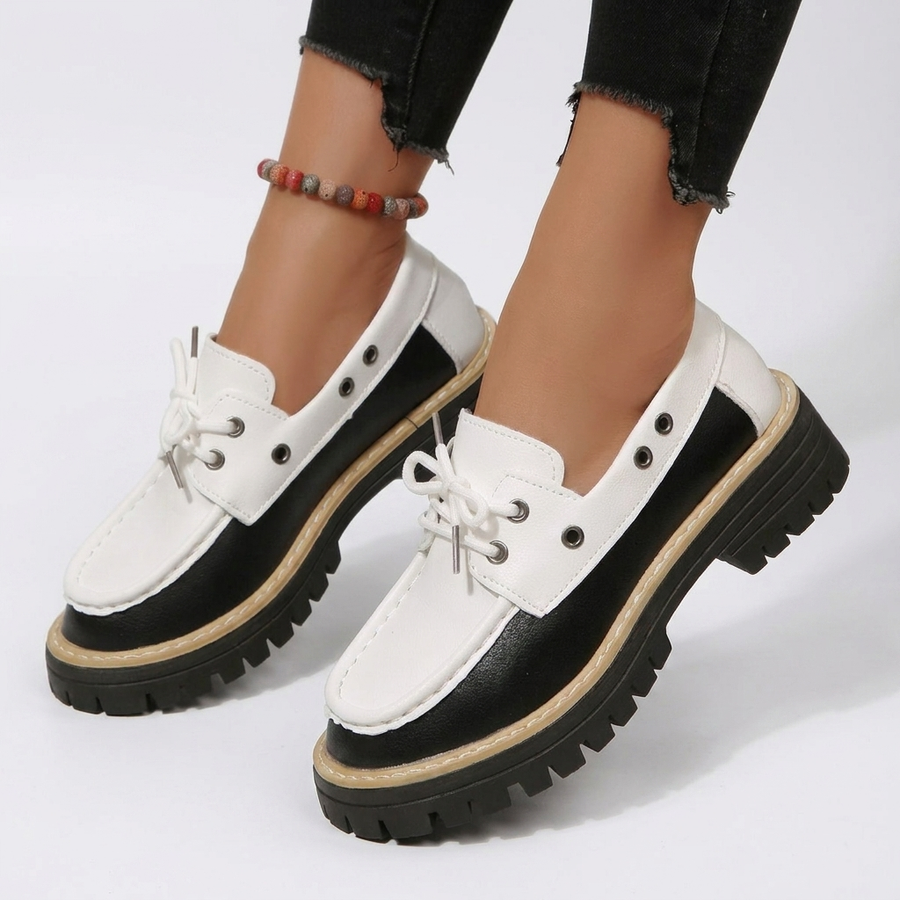 Women's Chunky Platform Lace-Up Loafers in Two-Tone — view 5