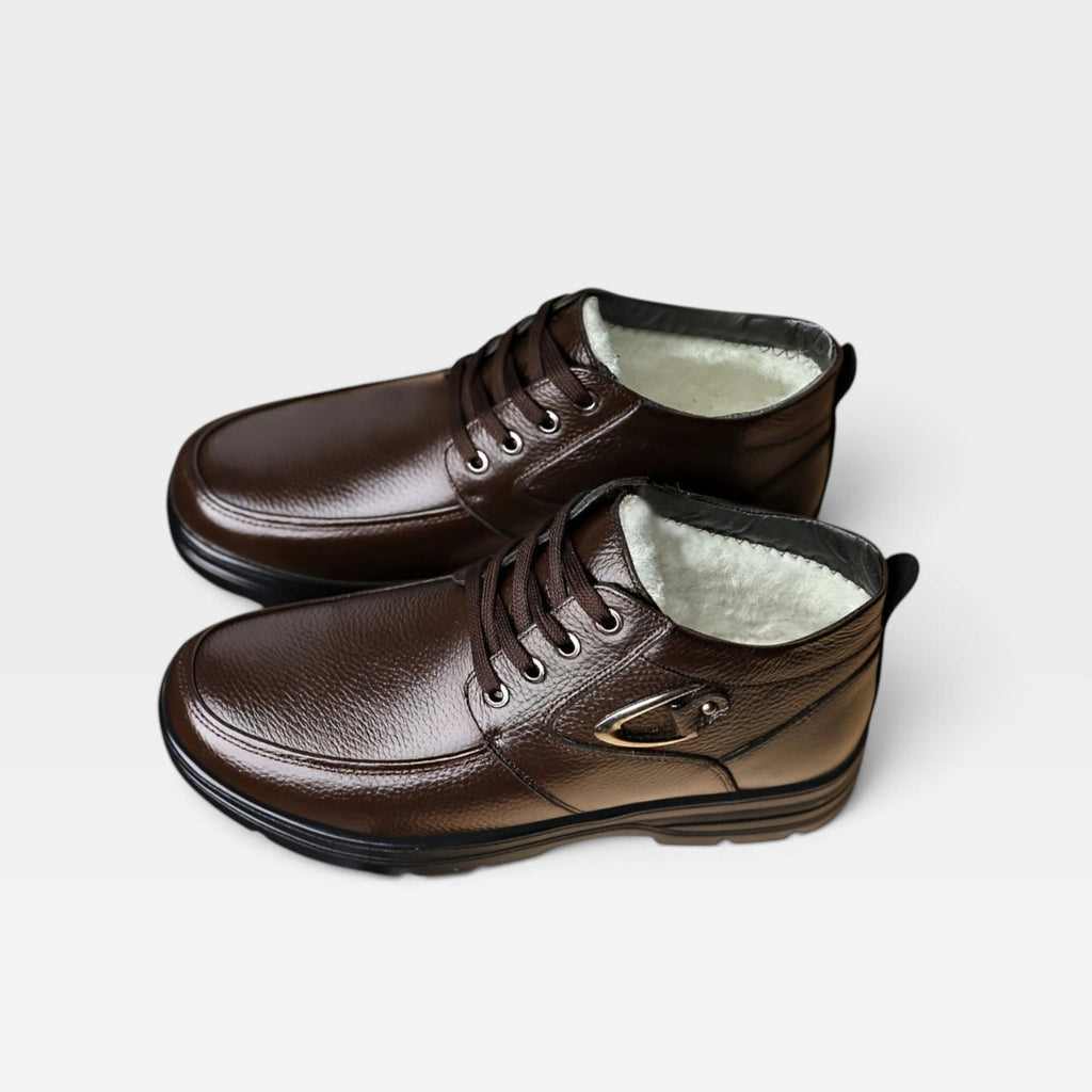 Men's Fleece-Lined Leather Lace-Up Boots with Buckle — view 9