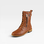 Women's Mid-Calf Lace-Up Leather Boots with Buckle — view 5