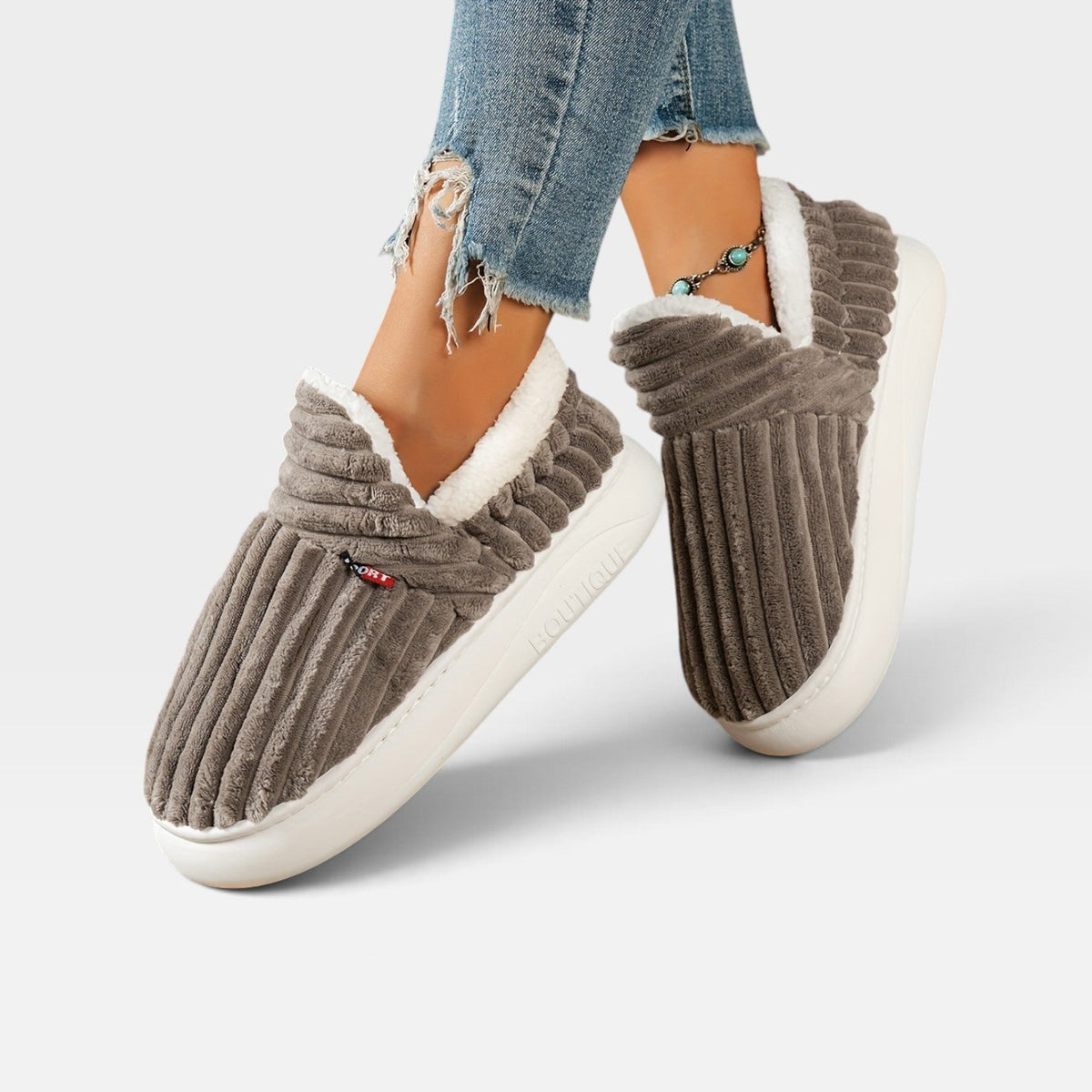 Women's Corduroy Slipper Boots with Fleece Lining — view 13