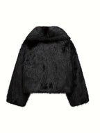 Women's loose-fit plush-lined faux fur jacket