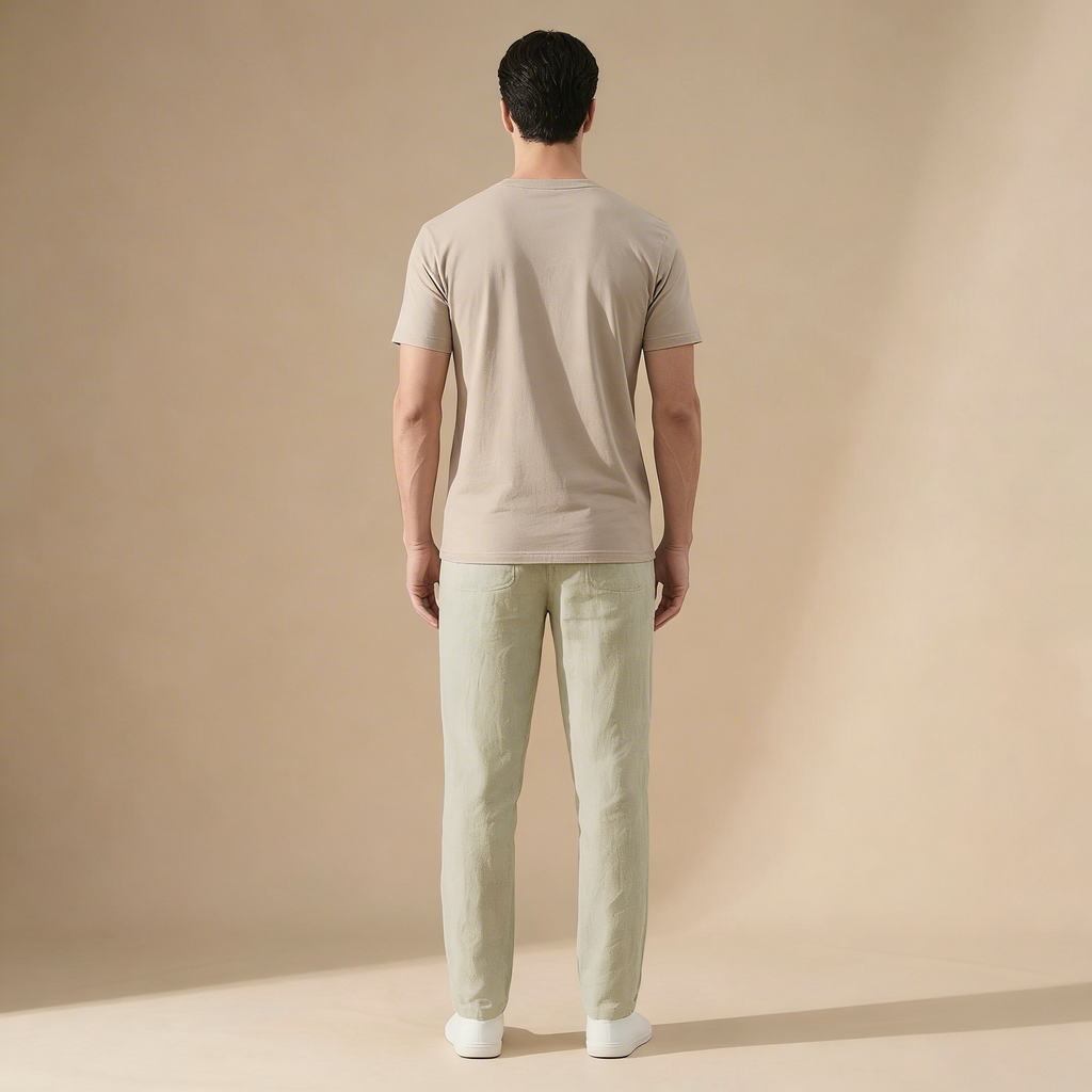 Men's straight-leg linen-look elastic waist trousers