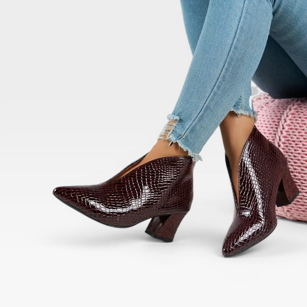 Women's Croc Effect Pointed Toe Ankle Boots — view 6