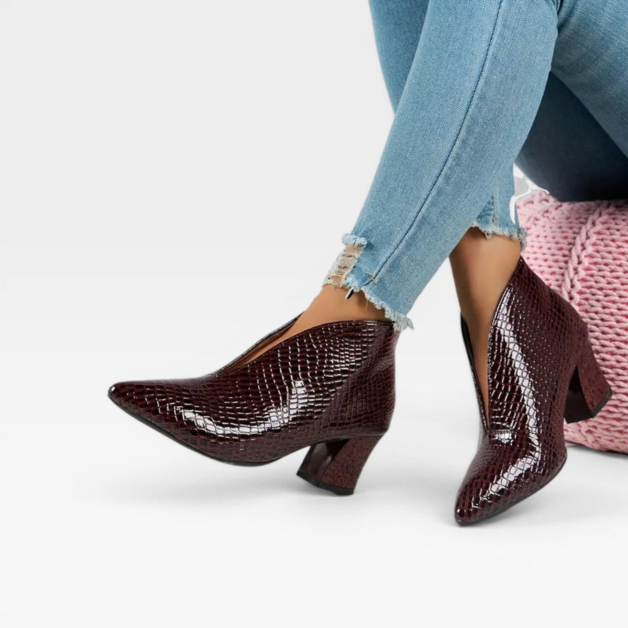 Women's Croc Effect Pointed Toe Ankle Boots — view 6