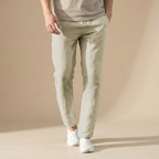 Men's straight-leg linen-look elastic waist trousers